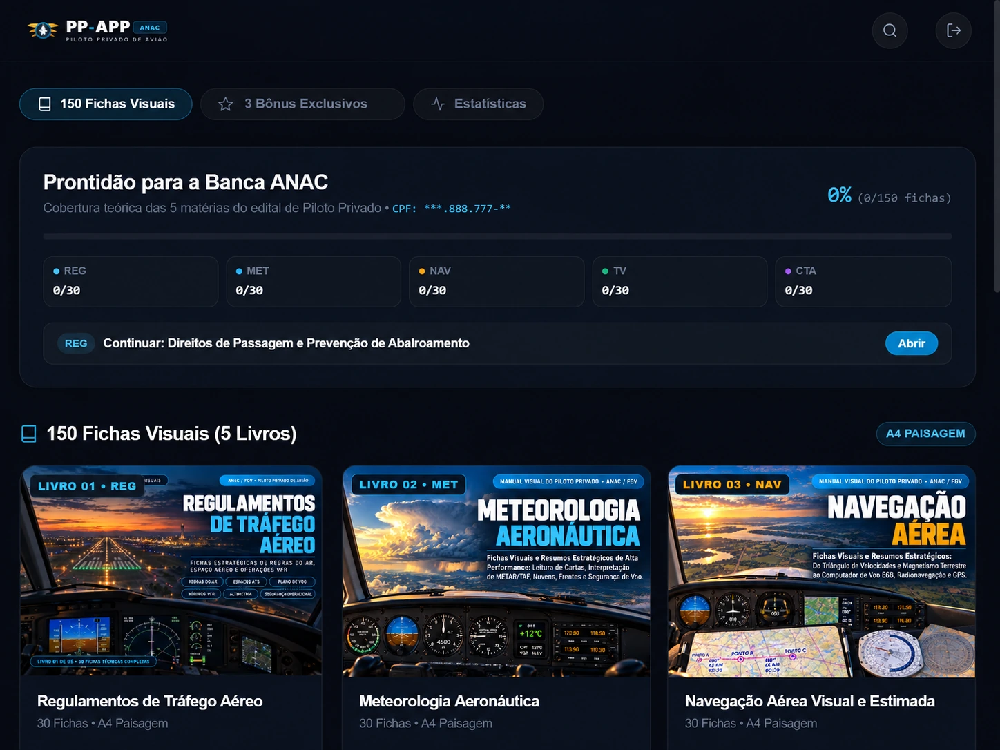 Biblioteca do PP-APP no tablet com as capas reais de Regulamentos, Meteorologia e Navegação
