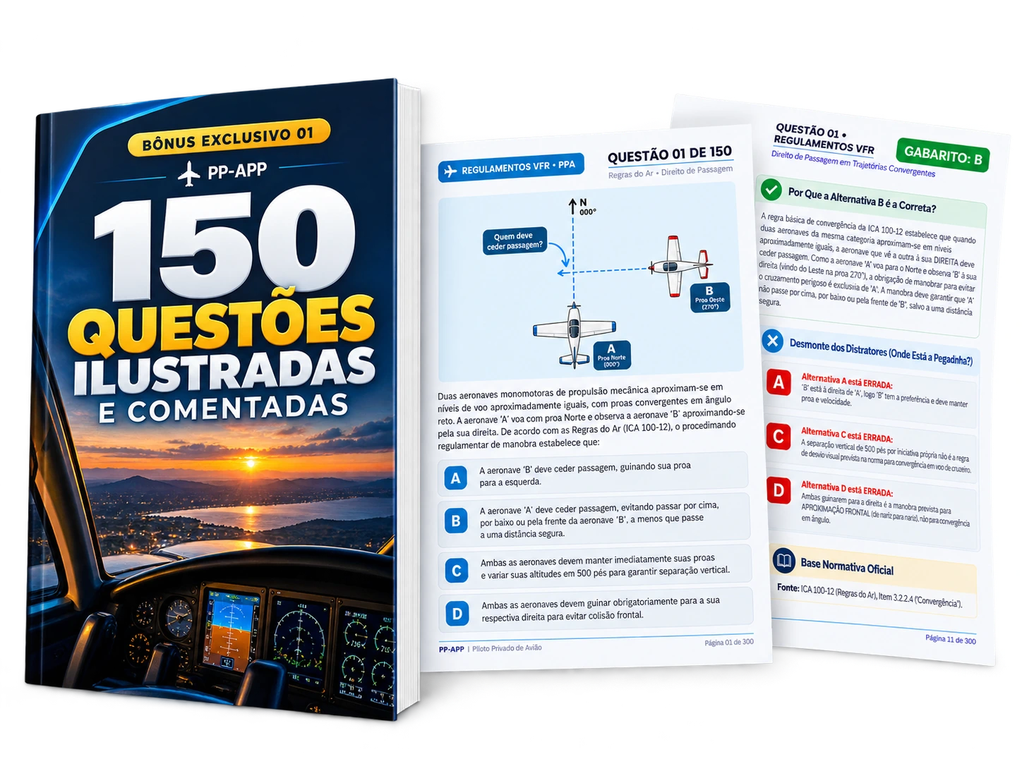 Bônus 01 — caderno de 150 Questões Ilustradas e Comentadas com páginas reais de questão e resolução
