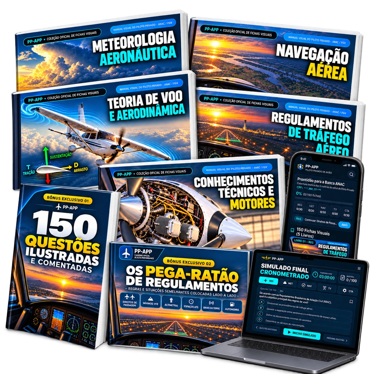 Plano Completo — cinco livros de fichas, PP-APP, 150 questões comentadas, Pega-Ratão de Regulamentos e simulado cronometrado